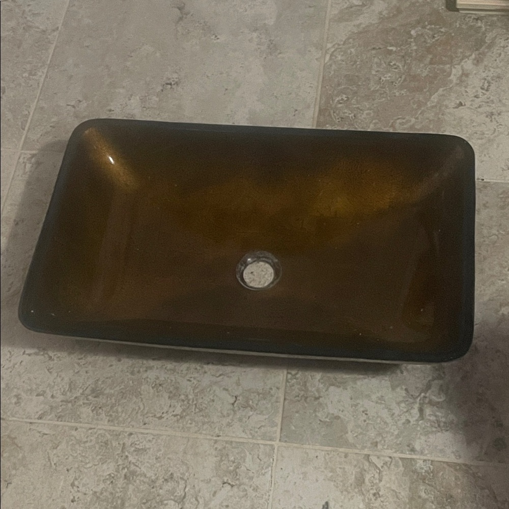 Amber Glass Rectangular Vessel Sink - Brown Amber Finish